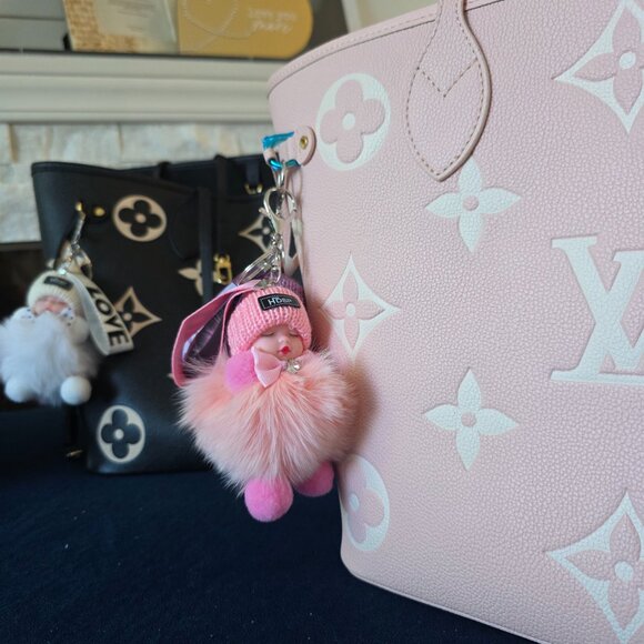 Cute Baby Sleeping Keychain with LOVE tag, Plush rabbit fur, Bag Charm - Picture 6 of 6